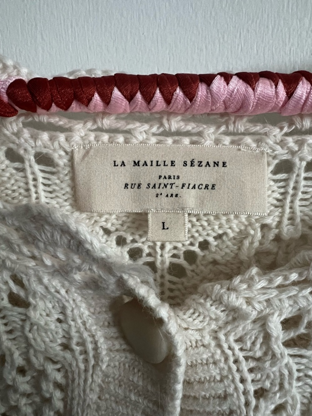 Sezane Cream Open-Knit Lace-Pattern Button Cardigan - Picture 2 of 2